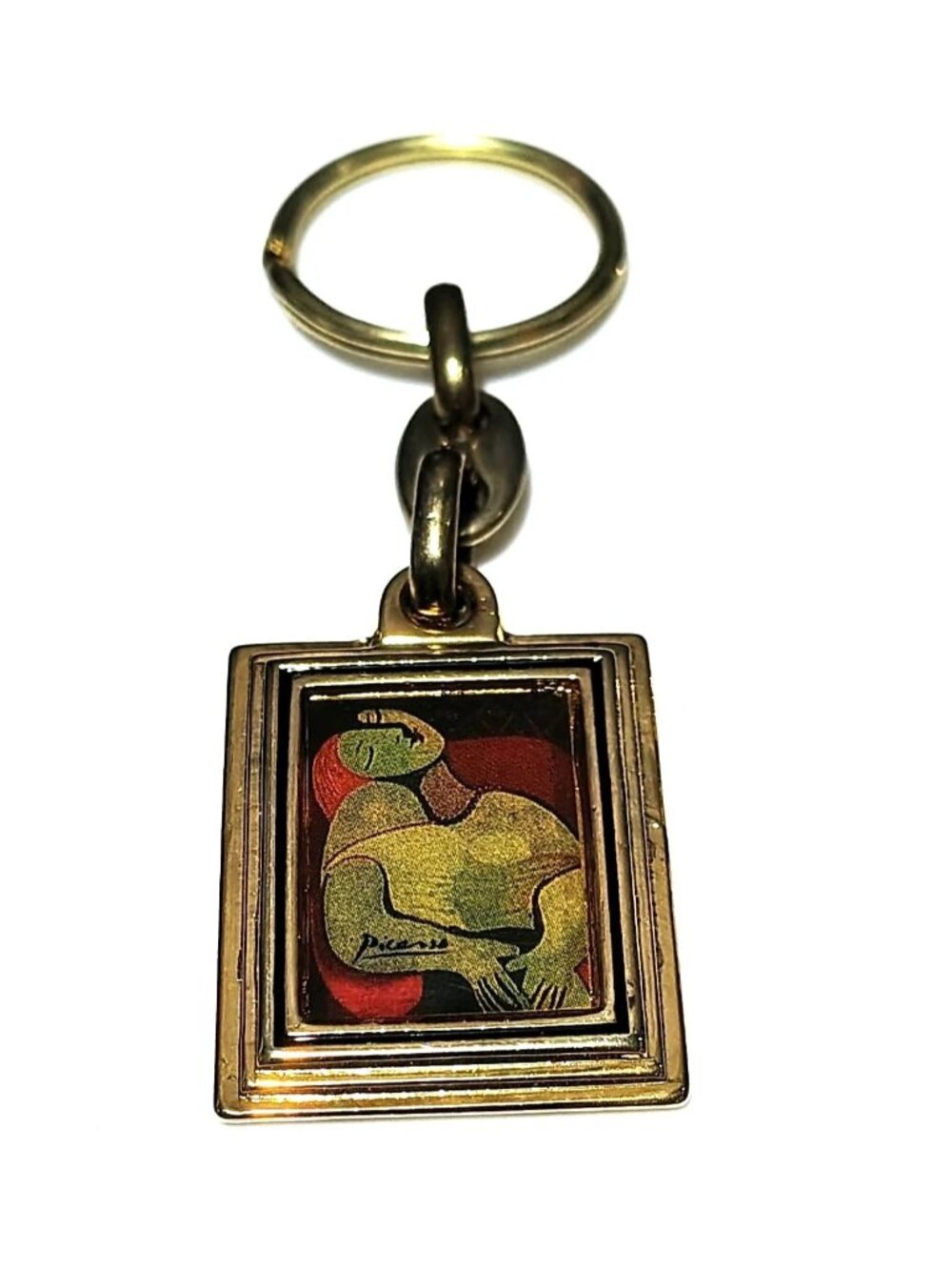 Gold Tone Metal Framed Picasso Art Le Reve The Dream Reproduction Keychain